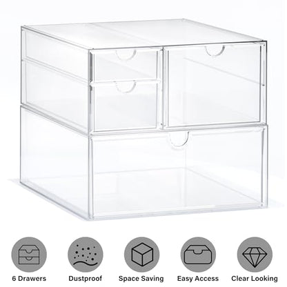 Prsildan Acrylic Drawer Makeup Organizer with 4 Drawers, Set of 2 | Clear, Baby Bottle Storage, For Vanity Countertop Bathroom Cosmetic Office Desk, Craft Jewelry Art Supply Organization - style: 4 Drawers