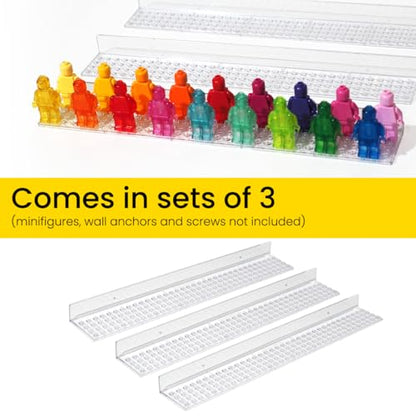 Minifigure Display Ledge 3-Pack, Wall Mount Shelf for Lego Minifigures Display Case Floating Shelves for Lego Display Storage for Minifig Collection