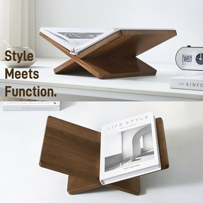 Solid Wooden Book Stand for Desktop Display & Reading –15.7" x 9.4" x 5.7” Extra Large Wood Open Book Holder for Cookbook, Bible, Recipe, Textbook, Magazine (N. American Black Walnut) - color: N. American Black Walnut