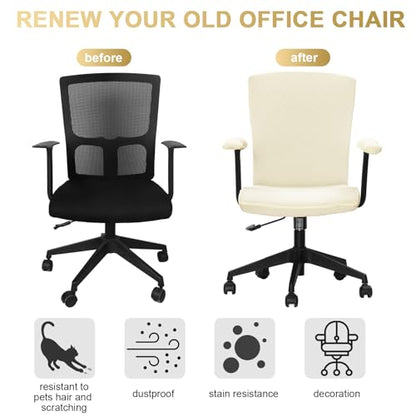 Tallew 4 Pcs Office Chair Covers Set Computer Universal Protective Stretchable Chair Seat Covers Desk Armrest Slipcovers Pads Office Cushion Backrest for Rotating(White) - color: White