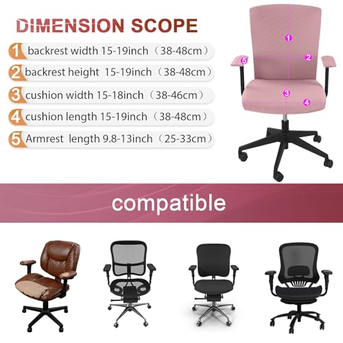 Tallew 4 Pcs Office Chair Covers Set Computer Universal Protective Stretchable Chair Seat Covers Desk Armrest Slipcovers Pads Office Cushion Backrest for Rotating(Pink) - color: Pink