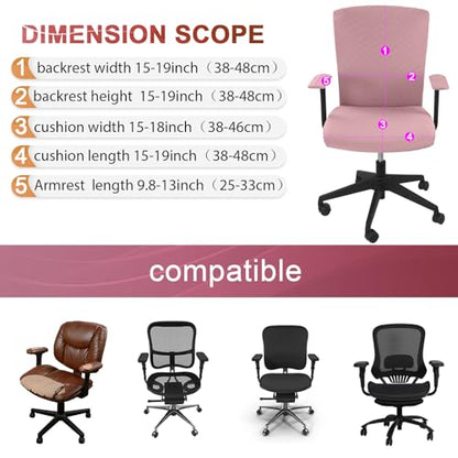Tallew 4 Pcs Office Chair Covers Set Computer Universal Protective Stretchable Chair Seat Covers Desk Armrest Slipcovers Pads Office Cushion Backrest for Rotating(Pink) - color: Pink