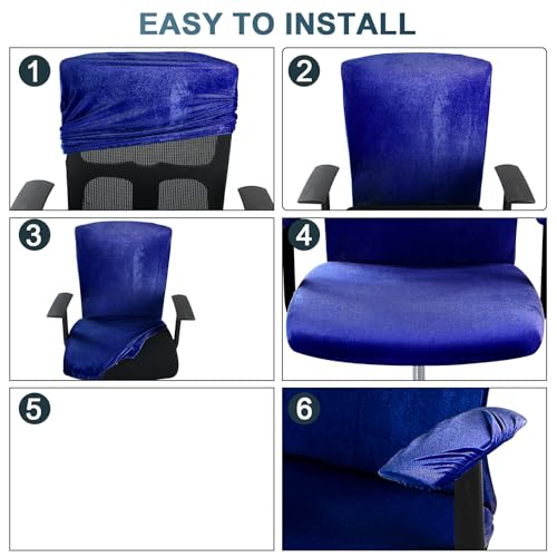 Tallew 4 Pcs Office Chair Covers Set Computer Universal Protective Stretchable Chair Seat Covers Desk Armrest Slipcovers Pads Office Cushion Backrest for Rotating(Dark Blue) - color: Dark Blue