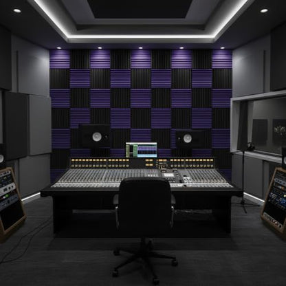 52 Pack 12 "X 12 "X1" Acoustic Panels Studio Soundproofing Foam Wedge Tiles(Accompanied By Double-Sided Adhesive Tape) (24Black+24purple) - color: 26Black+26purple