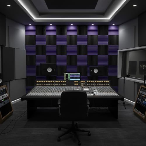 52 Pack 12 "X 12 "X1" Acoustic Panels Studio Soundproofing Foam Wedge Tiles(Accompanied By Double-Sided Adhesive Tape) (24Black+24purple) - color: 26Black+26purple