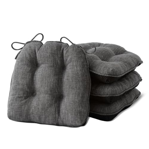 IPYNBAP Chair Cushions for Dining Chairs Set of 4, Kitchen Chair Cushions, Chair Pads with Ties and Non Slip Backing, Tufted Memory Foam Seat Cushion 4 Pack, 18" x 18" x 4", Dark Gray - color: Dark Gray, size: 18" x 18" x 4"