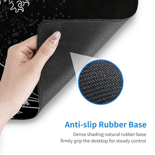 Japanese Gaming Mouse Pad Black Mouse Pad Kanagawa Large Mousepad Non-Slip Rubber Base Waterproof with Stitched Edges for Gaming Office Home, 31.5x11.8x0.12 Inch (Black Wave) - color: Kanagawa Wave, size: 31.5Lx11.8W inches