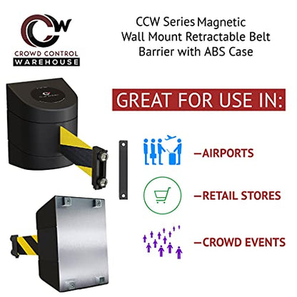 Crowd Control Warehouse - CCW Series WMB-220 Magnetic Wall Mount Retractable Belt Barrier - 15 Foot, Red with"Please Wait HERE" White Letters Belt with Black ABS Case - color: PLEASE WAIT HERE, size: 15 foot belt