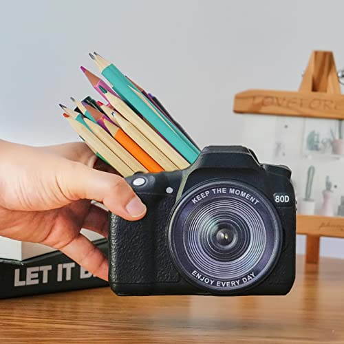 Camera Desk Decor Valentines-Day Gift - Bookend Shelf Decor Makeup Brush Holder, Aesthetic Desk Accessories Supplies Holders Organizer for Office Stationary Birthday Anniversaries Graduation Gift