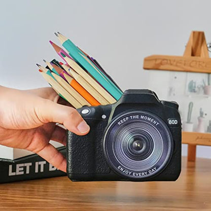 Camera Desk Decor Valentines-Day Gift - Bookend Shelf Decor Makeup Brush Holder, Aesthetic Desk Accessories Supplies Holders Organizer for Office Stationary Birthday Anniversaries Graduation Gift