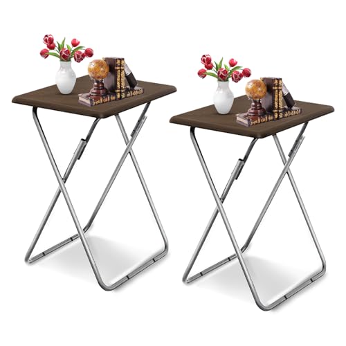 Garden 4 you Folding TV Tray Table on Bed & Sofa,TV Dinner Tray with Sturdy MDF,25In Portable Table with No Assembly Required （Walnut,2PC） - color: Walnut, size: 2pcs