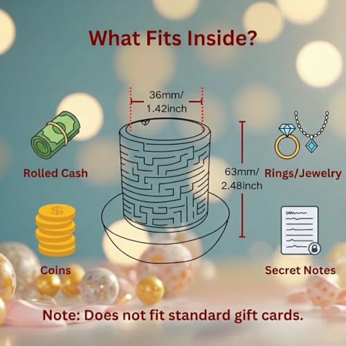 Maze Puzzle Box for Cash Gift, Money Holder Gift Box | Maze puzzle, hidden cash compartment, money gift, birthday anniversary, brain teaser, surprise holder gift for teens & adults - color: Black-gold