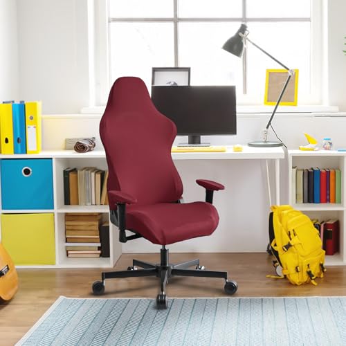 Stretch Gaming Chair Cover, Soft and Comfortable, Dust Protection, Modern Design, for Office Computer Racing Seat(Wine Red) - color: Wine Red