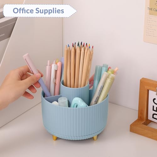 SKYDUE 360 Degree Rotating Desk Organizer, Dual-Purpose Pencil Pen Holder, Rotating Desk Pen Organizer with 5 Slots, Pencil Cup for Office, School, Home (Airy Blue) - color: Airy Blue_1Pack