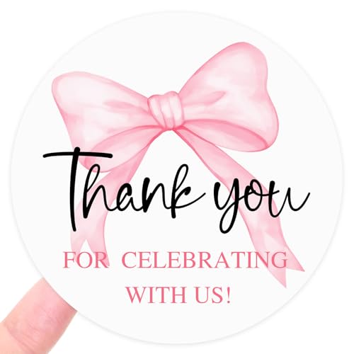 120 x Pink Bow Thank You Stickers, Coquette Wedding Favor Stickers for Bridal Shower, Blush Pink Ribbon Envelope Seals for Invitations, Gift Bags, Cookie Boxes & Party Favors, 1.6 Inch - style: With us