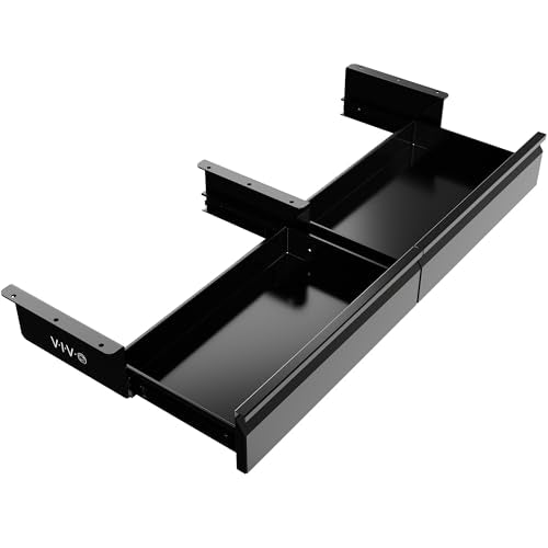 VIVO Black 32 x 9 inch Under Desk Slide Out Drawer Set, DESK-AC03A-2B | No Shell, Sturdy Steel Design, Under Desk Storage, Workstation Organizer for Home Office, 2 Drawers - 16 inches Each - color: Black, size: 36 Inch