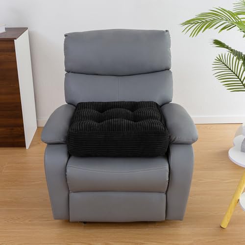 HIGOGOGO Tufted Corduroy Recliner Seat Cushion for Elderly, 20x20x6 Inch Extra Large Square Seat Cushion for Recliner Chair, Floor Pillow, Office Chair, Car, No Pressure on Thighs, Black - color: Black, size: 20x20x6