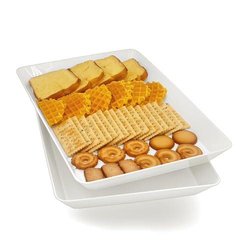 Serving Tray Platter, 2 Pcs Food Tray for Veggie Fruit Snack Dessert Cookie Cheese, Food Trays for Party Supplies Display, Plastic Platters for Serving Food, Large White Trays, BPA Free - color: White, size: 12.5'' x 8.5'' (2 Pack)