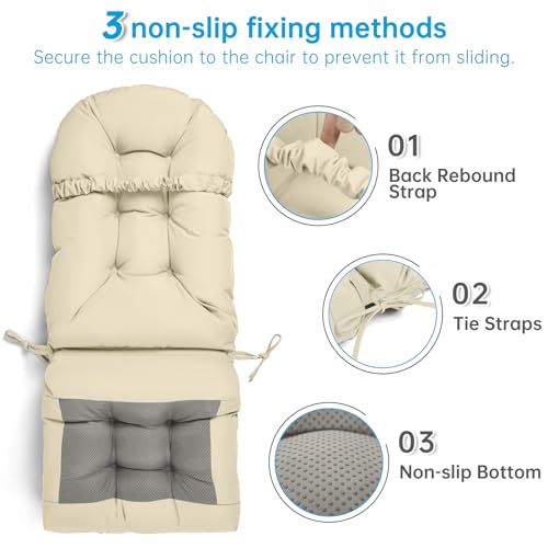 Adirondack Chair Cushion Tufted Waterproof Outdoor Rocking Chair Cushions with Ties Anti-Slip High Back Patio Chair Cushions for Patio Furniture Cushions - color: Beige