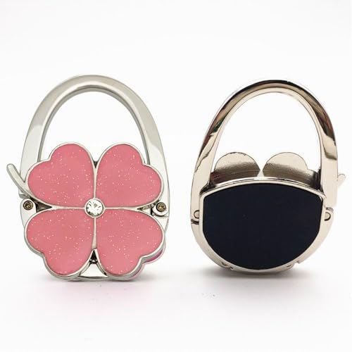 ROFLYER Four Leaf Clover Design Foldable Handbag Hanger Folding Purse Table Hook Holder (Pink) - color: Pink