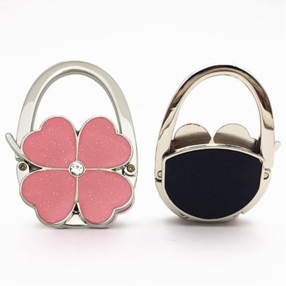 ROFLYER Four Leaf Clover Design Foldable Handbag Hanger Folding Purse Table Hook Holder (Pink) - color: Pink