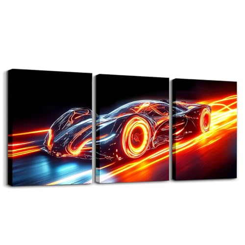 Erosebridal Toddler Race Car Wall Art for Boy,Carro Racetrack Racing Games Canvas Wall Art Set of 3 for Boys Girl Kids,Futuristic Cool Speed Racing Sports Decor,Race Car Poster Prints for Boy,12x16 - color: Orange Black
