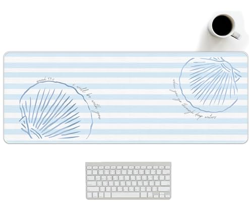 Coastal Mouse Pad Summer Blue Desk Mat, Christian Beach Large Desktop Mats for Desk, Blue and White Long Laptop Keyboard Mat Cute Seashell Gaming Desk Pad Mat Coastal Decor for Office Dorm 31.5x11.8 - color: Blue Coastal Seashel, size: 31.5L x 11.8W inche