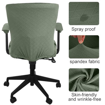 Tallew 4 Pcs Office Chair Covers Set Computer Universal Protective Stretchable Chair Seat Covers Desk Armrest Slipcovers Pads Office Cushion Backrest for Rotating(Olive Green) - color: Olive Green
