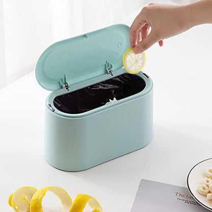 Mini Trash Can with Lid Removable Small Garbage Can, Tiny Plastic Trash Bin, Pop Up Countertop Wastebasket, Counter Garbage Lint Bin (Light Blue) - color: Light Blue