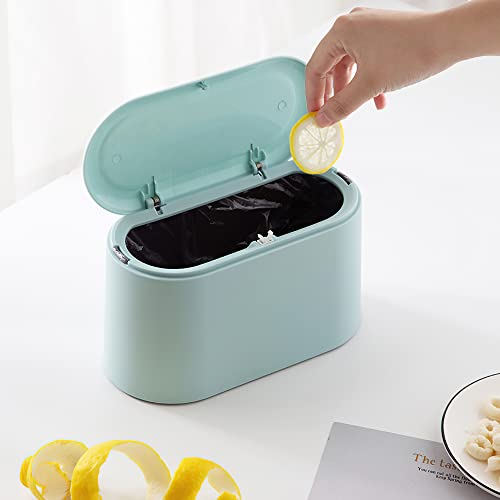 Mini Trash Can with Lid Removable Small Garbage Can, Tiny Plastic Trash Bin, Pop Up Countertop Wastebasket, Counter Garbage Lint Bin (Light Blue) - color: Light Blue