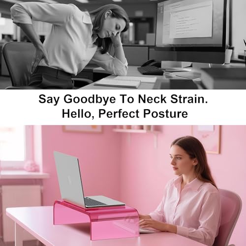 Acrylic Monitor Stand Riser Pink Laptop Stand Riser L15 xW7.5 xH4 | PC Holder,Compatible with All Notebooks and Monitor, Decoration for Office & Home,Pink Aesthetic Design,Office Supplies - size: 15''-Pink