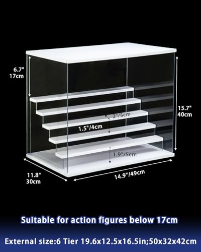 Clear Acrylic Display Case with Light , 6 Tier Display Box Stand Assembly Dustproof Protection Showcase for Collectibles Action Figures (White 6 Tier L 19.7*12.6*16.5in；50×32×42cm) - color: White with light, size: 6 Tier L 19.7*12.6*16.5in；50×32×42cm