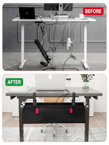 No Drill Under Desk Cable Management Tray - 28" Cord Management Under Desk - No Drill Needed - Easy Clamp - Premium Fabric Cable Management Tray for Office/Home