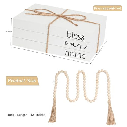 Decorative Books for Home Decor, Wooden Faux Book for Decoration, Farmhouse Stacked Display Books (bless our home) - style: bless our home