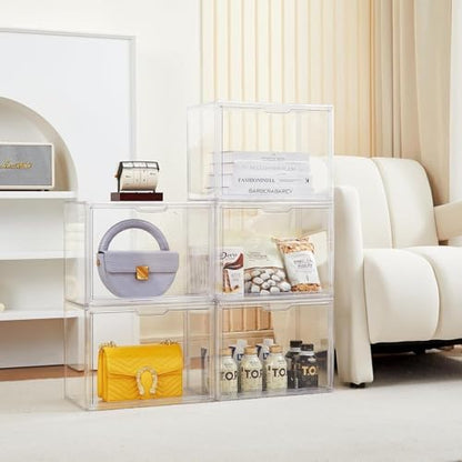 ZLLZUU Acrylic Display Case Large Clear Boxes 3 Pack Stackable Storage Bins | Stackable, Easy to Assemble, for Makeup Collections Large Action Figures, Dustproof, Easy Clean, Clear Acrylic, Magnetic Door - size: 2-pack