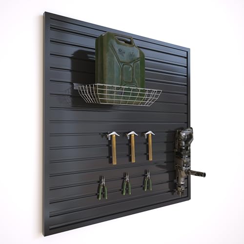 NeatiEase Slatwall Panel Wall Storage Systems, 4 x 4ft Slat Wall Paneling Garage Wall Organizer, Heavy Duty Wall Mounted PVC Wall Rack (Black) - color: Black, size: 4x4ft
