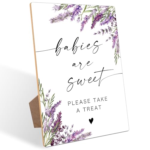 Babies Are Sweet Sign, Lavender Baby Shower Table Signs, Centerpieces for Tables, Gender Reveal Gifts Ideas, Purple Floral Wooden Sign with Stand for Gender Reveal Party and Baby Shower Activities, 38 - color: Babies are38