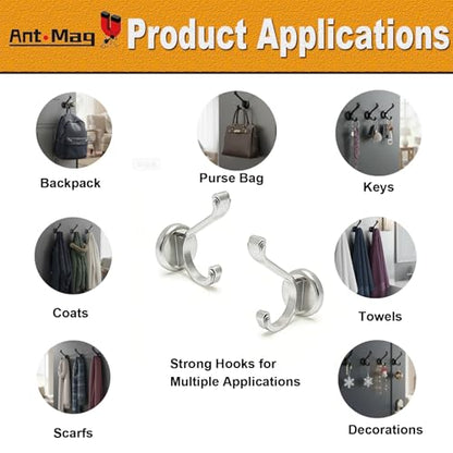 Ant Mag Magnetic Hooks Heavy Duty 140lbs Neodymium Magnet Wall Hooks for Hanging Coats Robes Backpacks Bags Hats Keys Mugs Cups Towels - size: D1.65in Silver 2 Pack