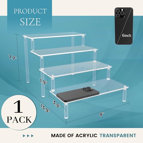 Acrylic Risers for Display 1 Pack 4 Tier Acrylic Display Risers Perfume Stand, Clear Cupcake Display Stand Holder for Perfume Figures Cupcake Dessert 9 IN