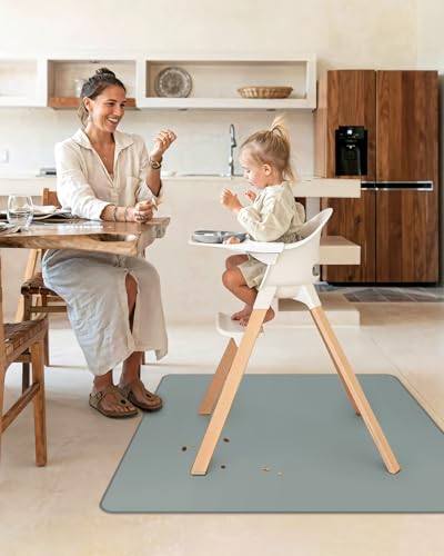 Blissful Diary Baby Splat Mat for Under High Chair, 50.4 x 50.4 Inch Wipeable Splash Mat, Waterproof and Washable, Anti-Slip Floor Protector, Silver Mist - color: Silver Mist