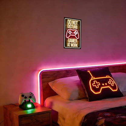 12×8 Inch Neon Aluminum Gamer Sign Boys Teen Room Accents | retro merch,video novelties,arcade collectibles,male posters,hobby trinkets - color: PM321002, size: 12" x 8"