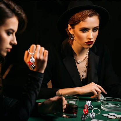 Sureio 36 Pcs Casino Night Dice Keychains Party Decoration Black White Red Souvenirs Poker Party Game Casino Night for Birthday Supplies