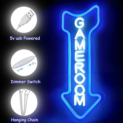 Game Room Neon Sign,Gaming Neon Light with Arrow for Teen Boy Bedroom Home Bar Gaming Club,Man cave,Gaming Room Wall Decor Gifts - color: game Go straight blue