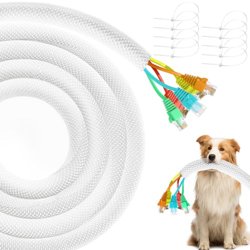 Cat Dog Cord Protectors from Pets No Chew 12ft - 1/8inch，Rabbits Cable Sleeves Cord Management Puppy Proof Covers, Wire Loom Critter Cord Charger Protector Heavy Duty Split Sleeve Automotive Tv，White - color: White, size: 1/8" - 12ft