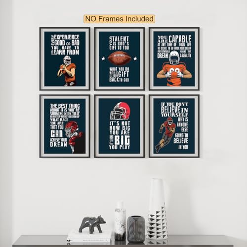 Inspirational Football Wall Art Motivation Posters For Kids Room - Sports Decor Set Of 6 (8x10")