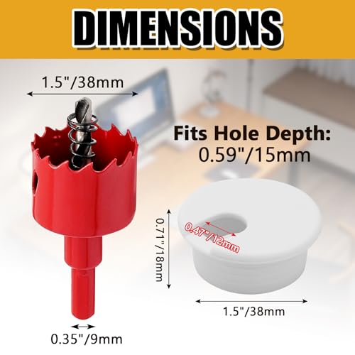 12 Pack 1-1/2 Inch White Desk Grommet, Plastic Cable Hole Cover Computer Table Cord Wire Organizer, Desktop Cord Management for Home Office/TV Stands Tabletops (with Hole Saw) - color: White, size: 1-1/2 Inch with Hole Saw