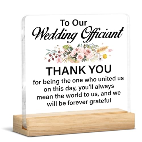 Officiant Gifts for Women, Thank You Appreciation Gifts for Wedding Officiant Floral Clear Acrylic Desk Decorative Sign Decor - color: D-Officiant