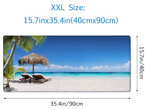 Gaming Mouse Pad, XXL Extended Computer Keyboard Long Mouse Mat, Large Desk Pad for Office Laptop, Non-Slip Rubber Base with Stitched Edge Mousepad, 35.4X15.7 inch Tropical Palm Sea and Beach - color: Tropical Palm Sea and Beach, size: 35.4" x 15.7"