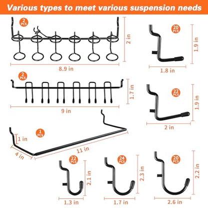 296 PCS Extra Thick 0.2'' Pegboard Hooks for 1/4" Peg Board Hanging Tools, Heavy Duty Metal Black Pegboard Accessories with Pegboard Bins and Peg Locks for Garage Organization - size: 296PCS