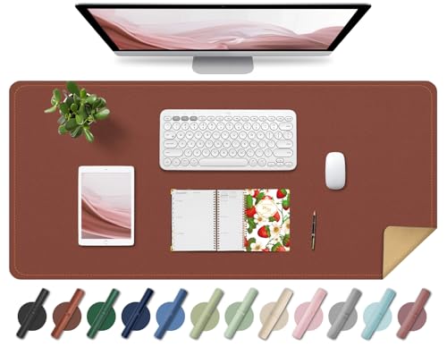 Large Desk Pad 35.4" x 17", Non-Slip Desk Mat with PU Leather & Natural Cork, Waterproof Writing Desk Natural Cork, Computer Mat Desk Protector for Office Home, Brown - color: Brown, size: 2.4" x 2.4"